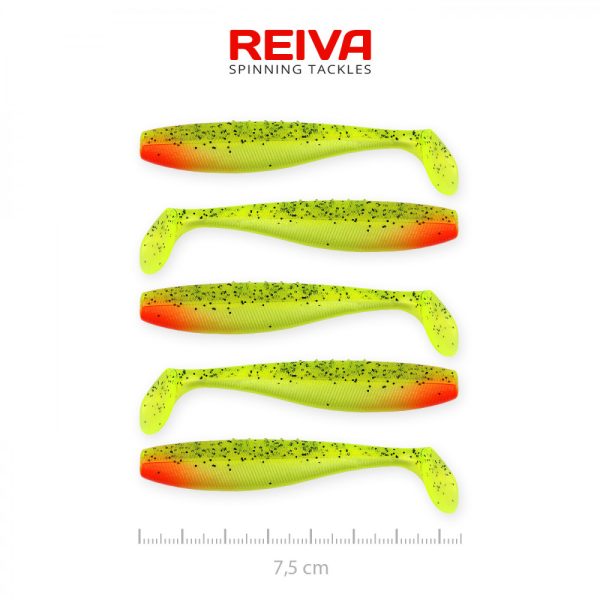 Reiva Flat Minnow shad 7,5cm 5db/cs (Green-Red Flitter) Plastic bait