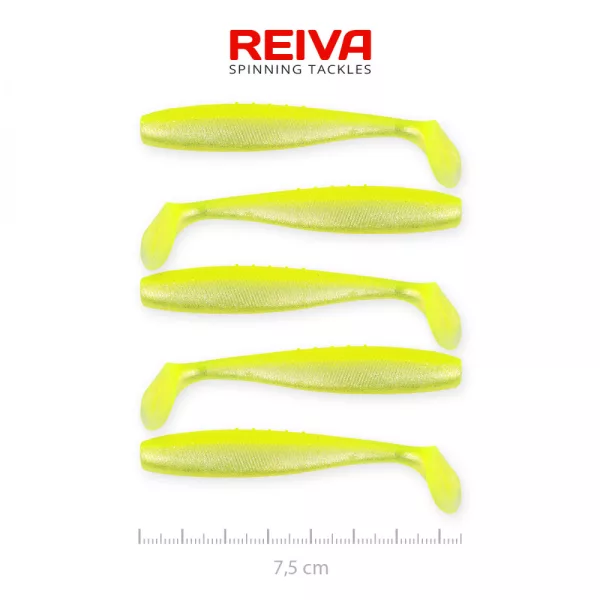 Reiva Flat Minnow shad 7.5cm 5pcs/pack (Yellow-Silver) Plastic lure