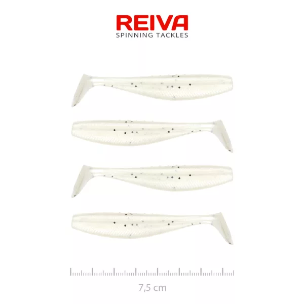 Reiva Flat Minnow Shad 7.5cm Pearl Dot Plastic Bait 4pcs
