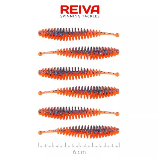 Reiva Tiny Worm Orange Disco 6cm Plastic Bait 6pcs