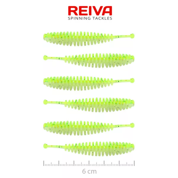 Reiva Tiny Worm Flash Chartreuse 6cm Plastic Bait 6pcs