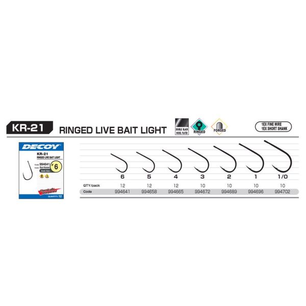 Decoy KR-21 Round Live Bait Light 4 Eyed Barbed Single Predator Hook 12db