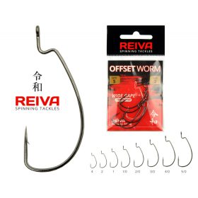   Reiva Offset Worm Black 3/0 5pcs/pack Eyed Barbed Predator fish hook