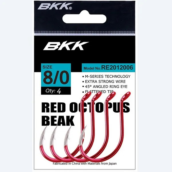 BKK RED OCTOPUS BEAK CATFISH HOOK 6/0# 5 DB/CSOMAG - Catfish hook - Barbed hook, Eyed hook