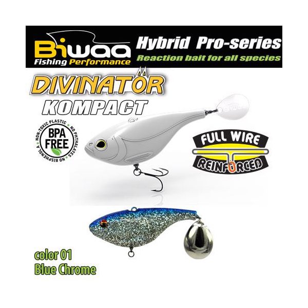 Biwaa Divinator Kompact 90 9cm 55gr 01 Blue Chrome Spinnertail 1pc