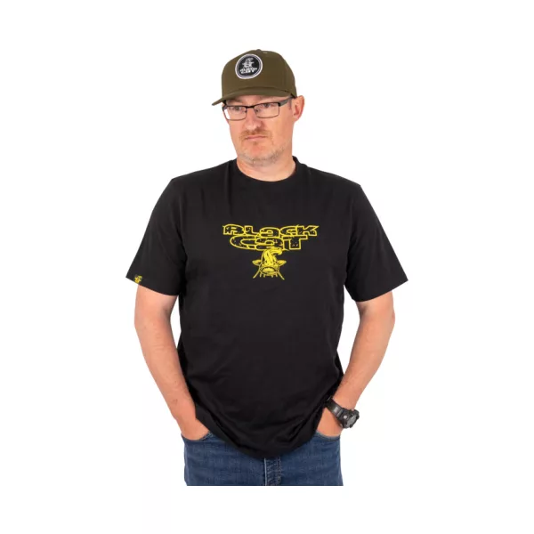 Black Cat Distressed Logo Black Tee T-shirt 2XL