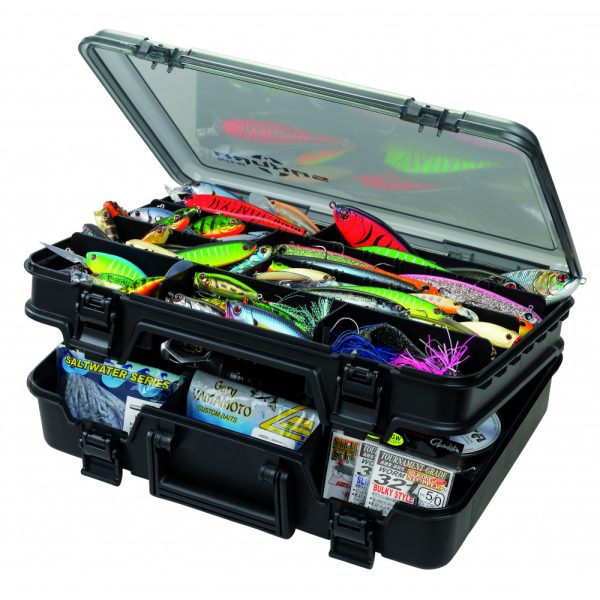 Sakura SK-9370 tackle box / lure box / 38 x 27 x 12 / black and smoke color
