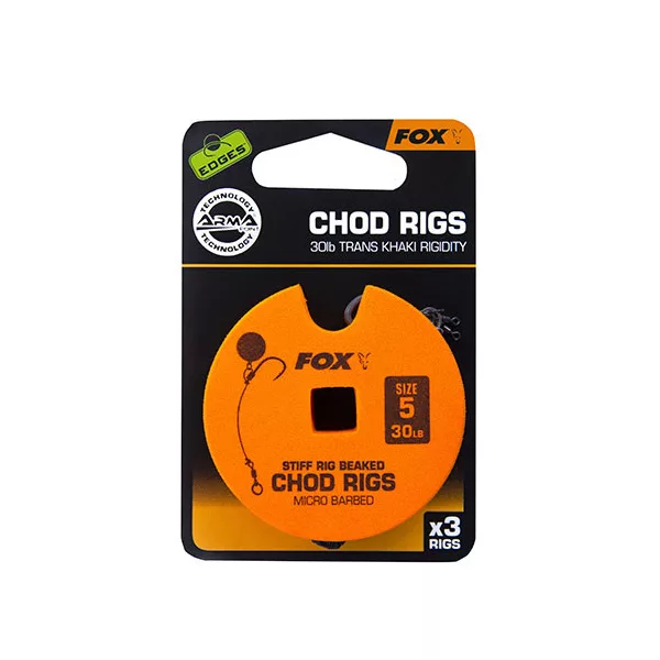 Fox 30lb, Size 5 Standard Chod Rig Barbed Pre-tied Hook