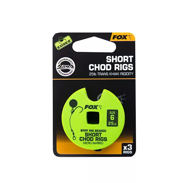 Fox 25lb, size 6 Short Chod Rig Barbed Pre-tied Hook