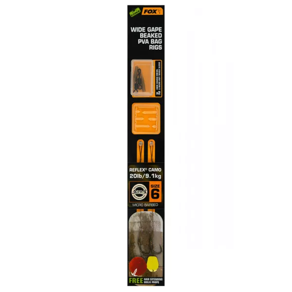 Fox EDGES™ Wide Gape Beaked PVA Bag Rigs 20lb Size 6 Brown & Green Pre-tied Hook