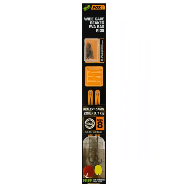 Fox EDGES™ Wide Gape Beaked PVA Bag Rigs 20lb Size 8 Brown & Green Pre-tied Hook