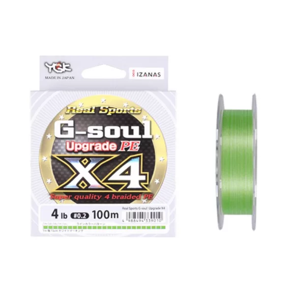 YGK G-soul X4 Upgrade PE - PE0,4(~0,105mm) 150m 4-strand braided, fluo green color Braided line