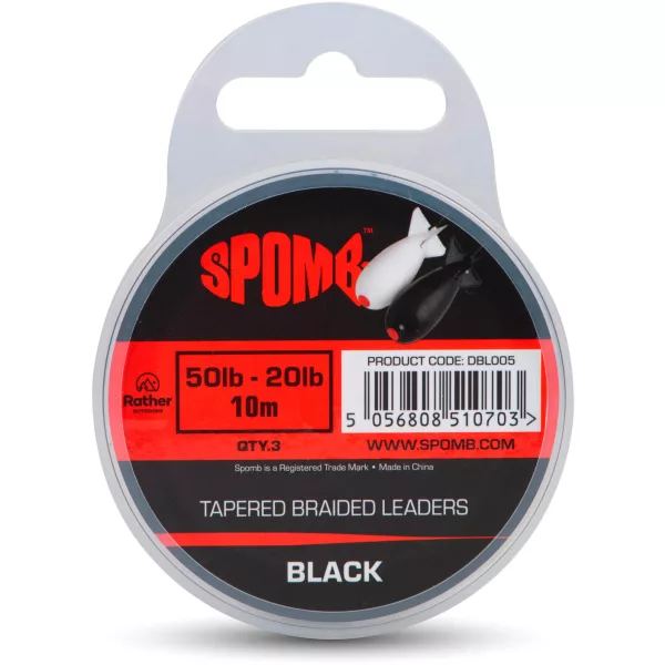 Spomb Tapered Braided Leaders Black Braided Tapered 0.38mm-0.20mm Casting Leader 3pcs