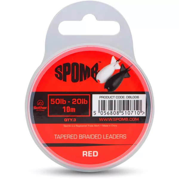 Spomb Tapered Braided Leaders Red Braided Tapered 0.38mm-0.20mm Casting Leader 3pcs