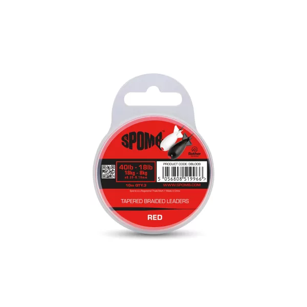 Spomb Tapered Braided Leaders 0.35mm-0.18mm Red Braided Casting Leader 3x10m