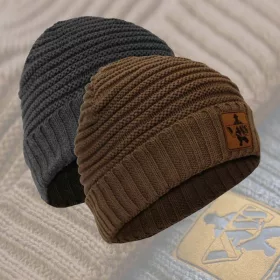  Vass-Tex Fleece Lined Ribbed Beanie Barna Sapka Velúr Logóval