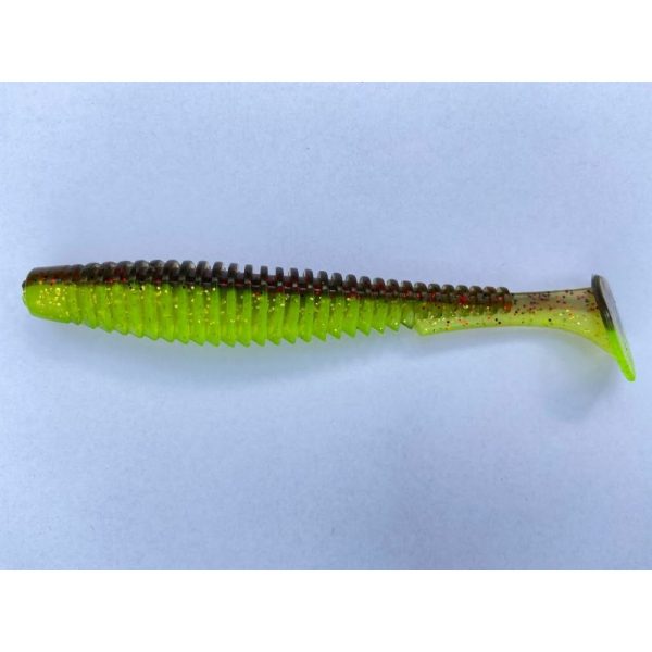 FISHUP U-Shad 10,16cm (8pcs.), #203 - Green Pumpkin/Flo Chartreuse Plastic artificial bait