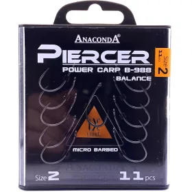   Anaconda Piercer Power Carp B-988 2 Eyed, Barbed Carp Hook 11pcs