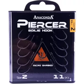 Anaconda Piercer Boilie Hook 2 Eyed, Barbed Carp Hook 11pcs