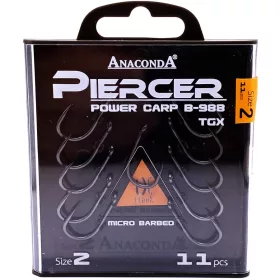   Anaconda Piercer Power Carp B-988 TGX 2 Eyed, Barbed Carp Hook 11pcs