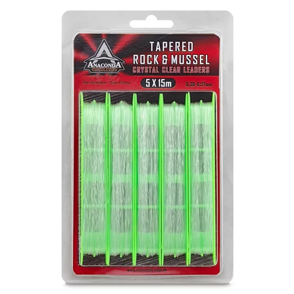Anaconda Tapered Rock & Mussel Transparent 0.30-0.57mm 15m Leader Line 5pcs