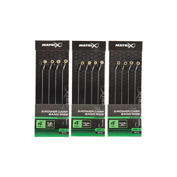 Matrix X8 X-Power Carp Band Rigs 14 10cm Füles, Szakáll Nélküli Monofil Előkötött Horog Csaligyűrűvel 8db