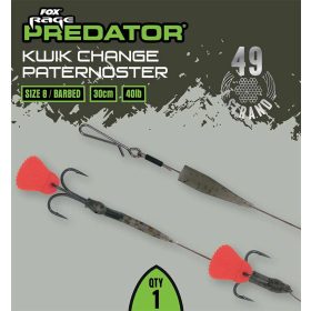   Fox Rage Predator Kwik Change Paternoster Trace 30cm Steel Wire Trace with Size 8 Treble Hook
