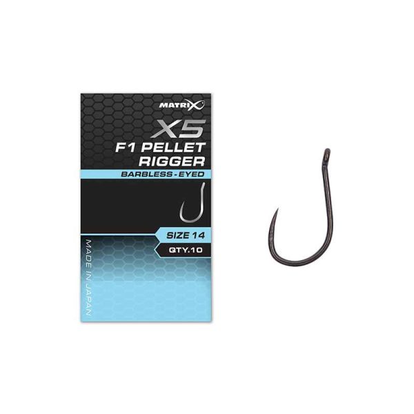 Matrix X5 F1 Pellet Rigger 14 Barbless Ears, Beardless Hook 10pcs