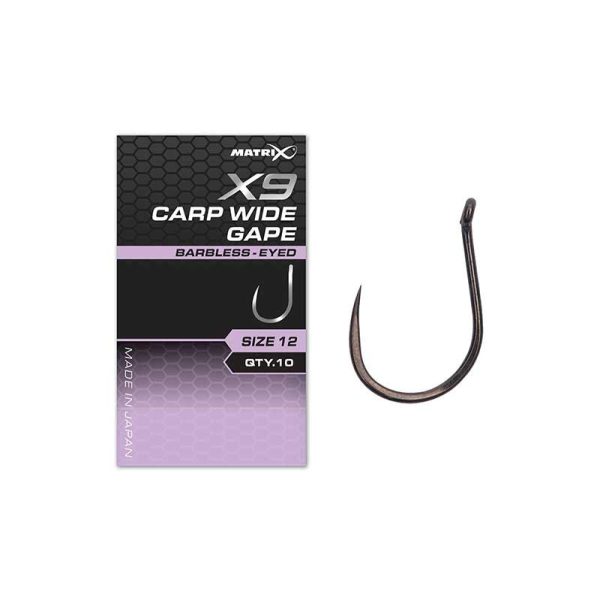 Matrix X9 Carp Wide Gape 10 Barbless Earless Beardless Hook 10pcs