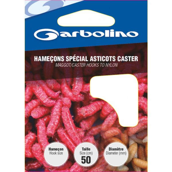 Garbolino Maggot/Caster Hooks To Nylon 12 Flats, Bearded Monofilament Pre-tied Hooks 10pcs
