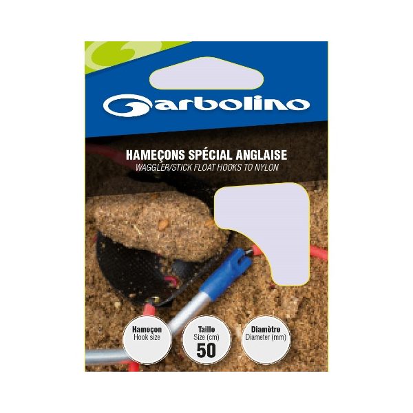 Garbolino Waggler/Stick Float Hooks To Nylon 14 Flats, Bearded Monofilament Pre-tied Hooks 10pcs