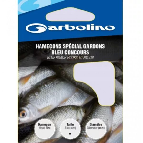 Garbolino Blue Roach Hooks To Nylon 18 Flats, Bearded Monofilament Pre-Hooked Hooks 10pcs