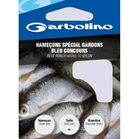  Garbolino Blue Roach Hooks To Nylon 16 Spaded, Barbed Monofilament Pre-tied Hook 10pc