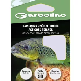   Garbolino Trout Maggot Hooks To Nylon 16 Spade End, Barbed Monofilament Pre-tied Hook 10 pcs