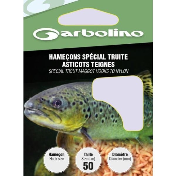 Garbolino Trout Maggot Hooks To Nylon 10 Tabs Bearded Monofilament Pre-tied Hooks 10pcs