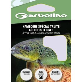   Garbolino Trout Maggot Hooks To Nylon 6 Eyed, Barbed Monofilament Pre-tied Hook 10pcs