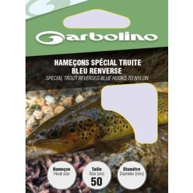   Garbolino Trout Reversed Blue Hooks To Nylon 4 Eyed, Barbed Monofilament Pre-tied Hook 10pcs
