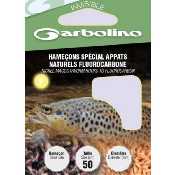 Garbolino Nickel Maggot/Worm Hooks To Fluorocarbon 16 Flats, Bearded Monofilament Pre-tied Hooks 10pcs