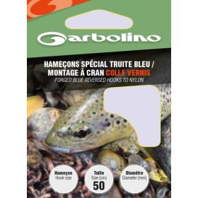   Garbolino Blue Reversed Hooks To Nylon 12 Spade End, Barbed Pre-tied Hook 10 pcs