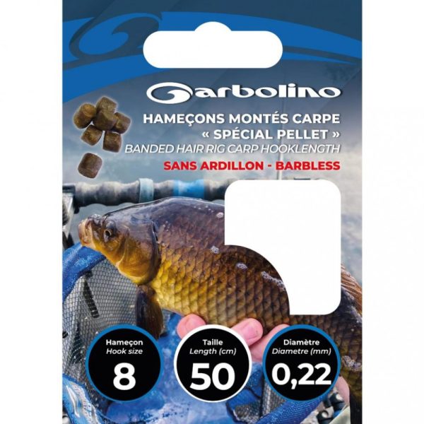 Garbolino Special Pellet Carp Hook To Nylon 0,20mm 50cm 12 Flats Beardless Monofilament Pre-tied Hook 10pcs