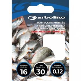   Garbolino Special Silvers Hook to Nylon 0.12mm 30cm 16 Spade-end Barbless Monofilament Pre-tied Hook 10pcs