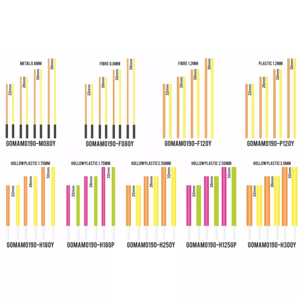 Garbolino Floats Competition Series SP Hollow Plastic Antenna Set 2.50mm 6pcs - Purple and Green in 3 sizes