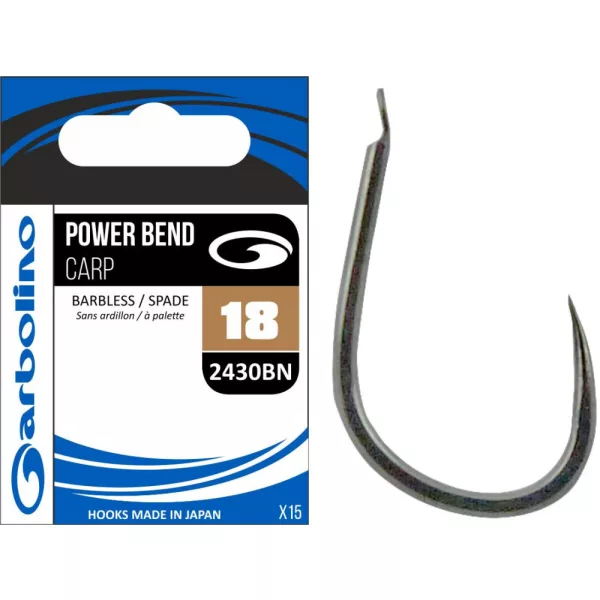 Garbolino - COMMERCIAL MATCH HOOKS - POWER BEND CARP 2430BN - BARBLESS 18 hooks