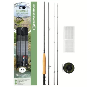   FLY COMBO 86 - #4/5 - ROD + REEL + FLY LINE + BOX + 6 FLIES + CONICAL RIG + LINE CUTTER + NYLON SPOOL Fly rod