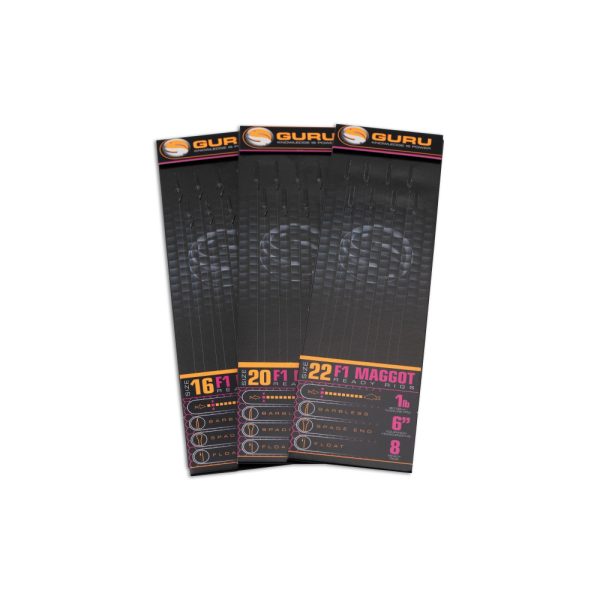 Guru F1 Maggot Hook Rig 18 Eyed, Barbless Pre-tied Monofilament Hook 8 pcs