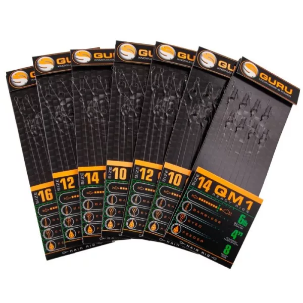 GURU QM1 STANDARD HAIR READY RIGS 4 Size pre-tied QM1 hook (12 - 0.19MM)
