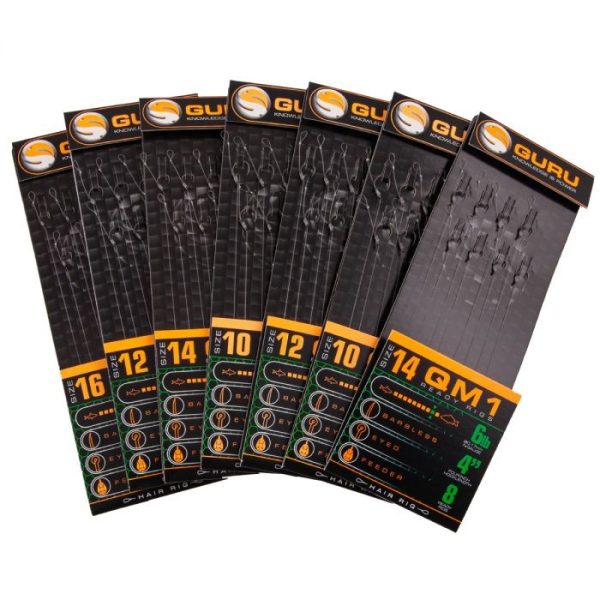 GURU QM1 STANDARD HAIR READY RIGS 4 Size pre-tied QM1 hook 14 (0.19mm)