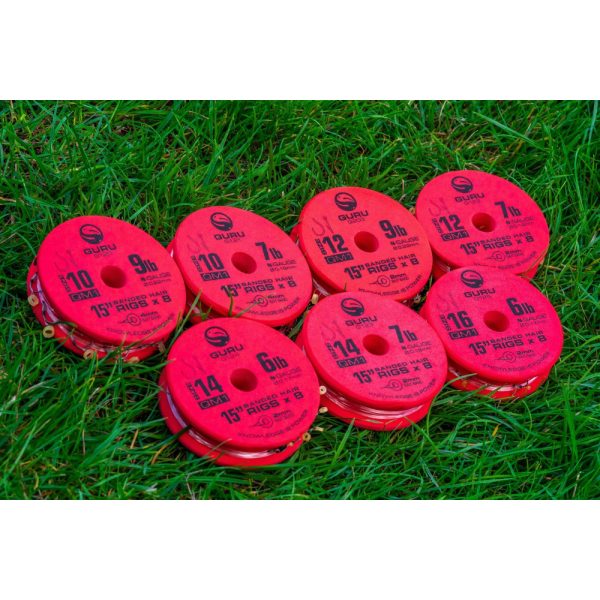 Guru QM1 Bait Bands 10 Eyed, Barbless Monofilament Pre-tied Hook 8 pcs