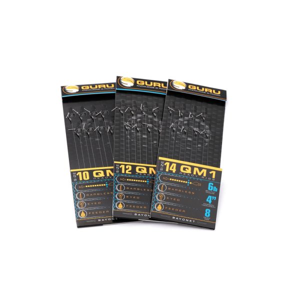 Guru QM1 Bayonet 12 Eyed, Barbless Monofilament Pre-tied Hook 8 pcs