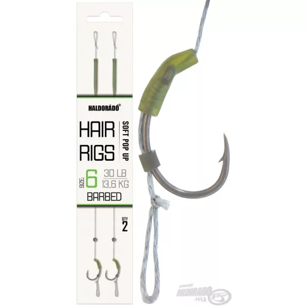 Haldorádó Soft Pop Up Hair Rigs 6 Eyed, Barbed Pre-Tied Boilie Hook 2pcs